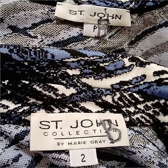 VTG, ST.JOHN Stylish Blue and Black Patterned Women's Blazer and Blouse Size 2 - Picture 6 of 11